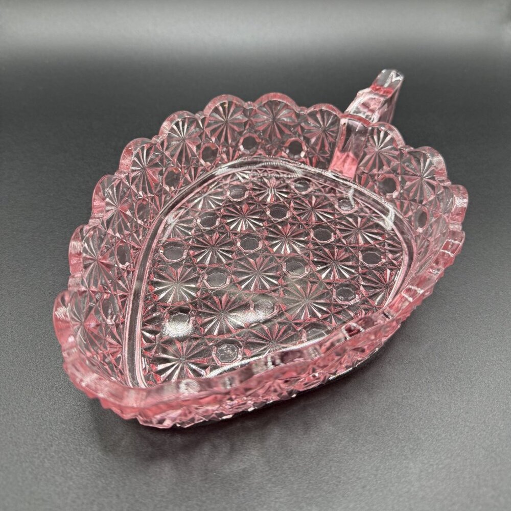 Vintage L.G. Wright Pink Glass Daisy & Button Relish Dish